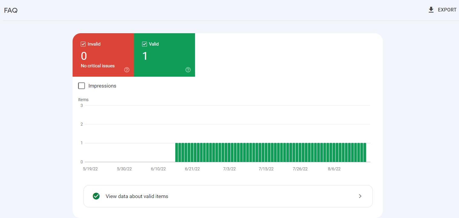 google search console report for FAQ rich results and schema validation