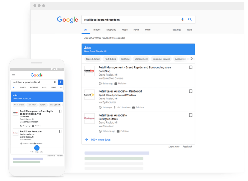 Google jobs search feature