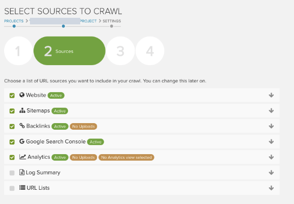 DeepCrawl Sources