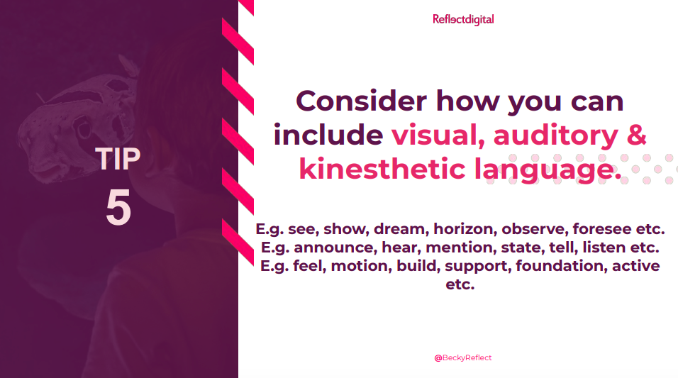 Using visual, auditory and kinesthetic language