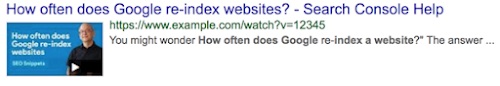 An example of a basic video appearence in a Google SERP