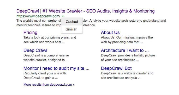 Checking a cached page in the SERPs