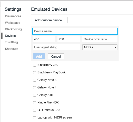 Custom emulated devices in Chrome DevTools