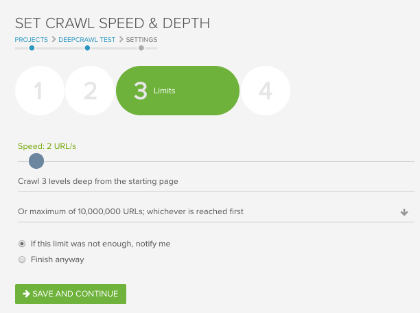 Crawl depth settings inLumar