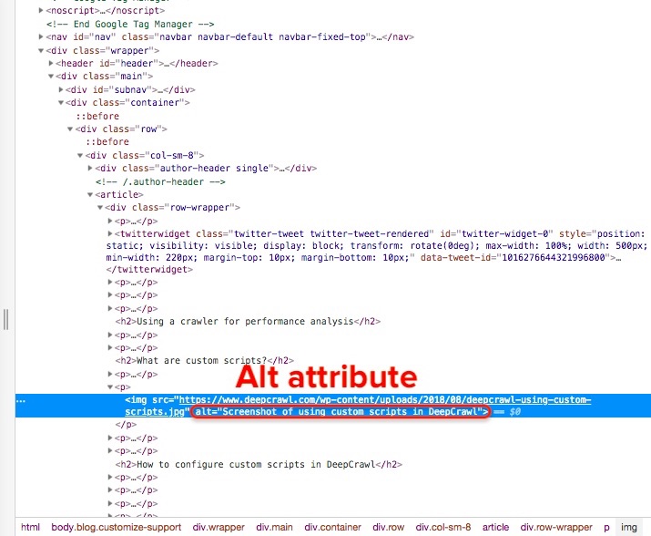 An example of an image's alt tag on a Lumar blog post