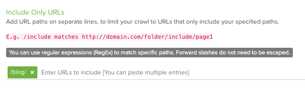 Include URLs crawl settings inLumar