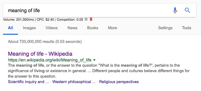 'Meaning of life' top Google search result