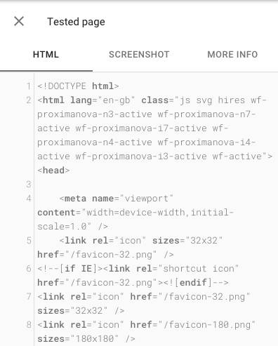 Tested page HTML in URL Inspection Tool