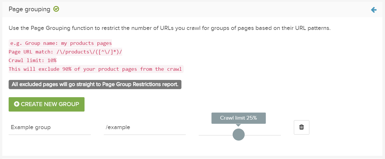 dc crawl setup pagegrouping