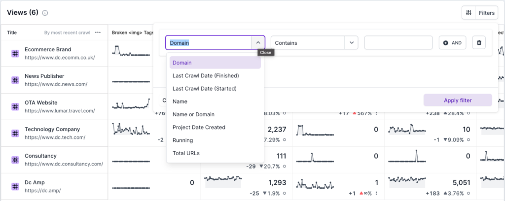 Lumar Monitor - Filtering dashboards