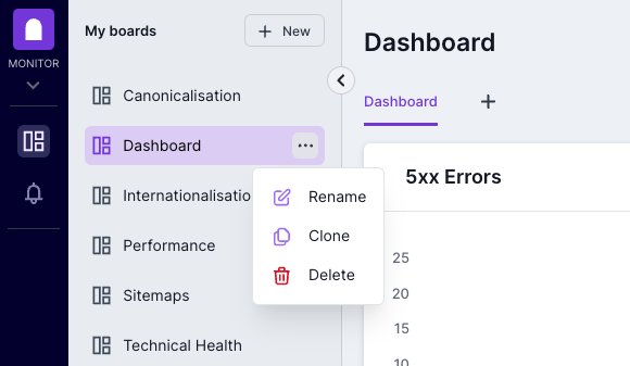 Lumar Monitor - Rename or delete a dashboard