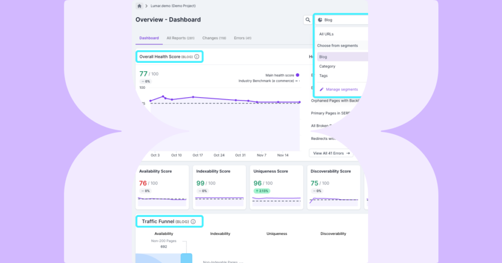 Header image for the recent product improvements product guide for November 2022, showing a screenshot of Lumar Analyze.