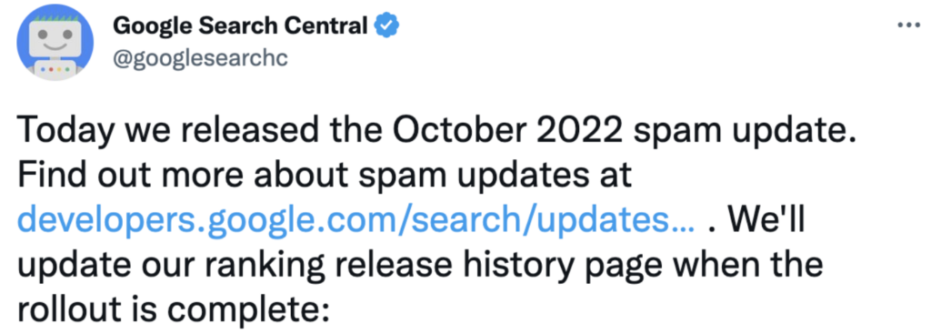 October 2022 google search algorithm update