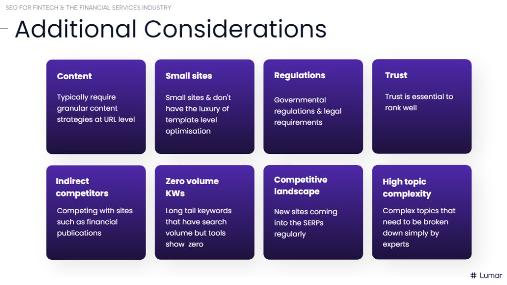 SEO considerations for fintech and financial services websites