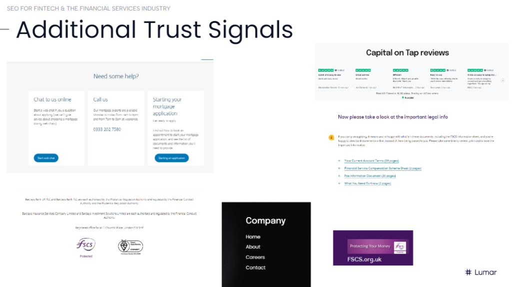 trust signals to include in financial services website content