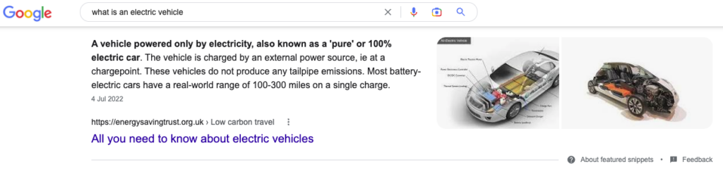 example of a featured snippet in Google search results