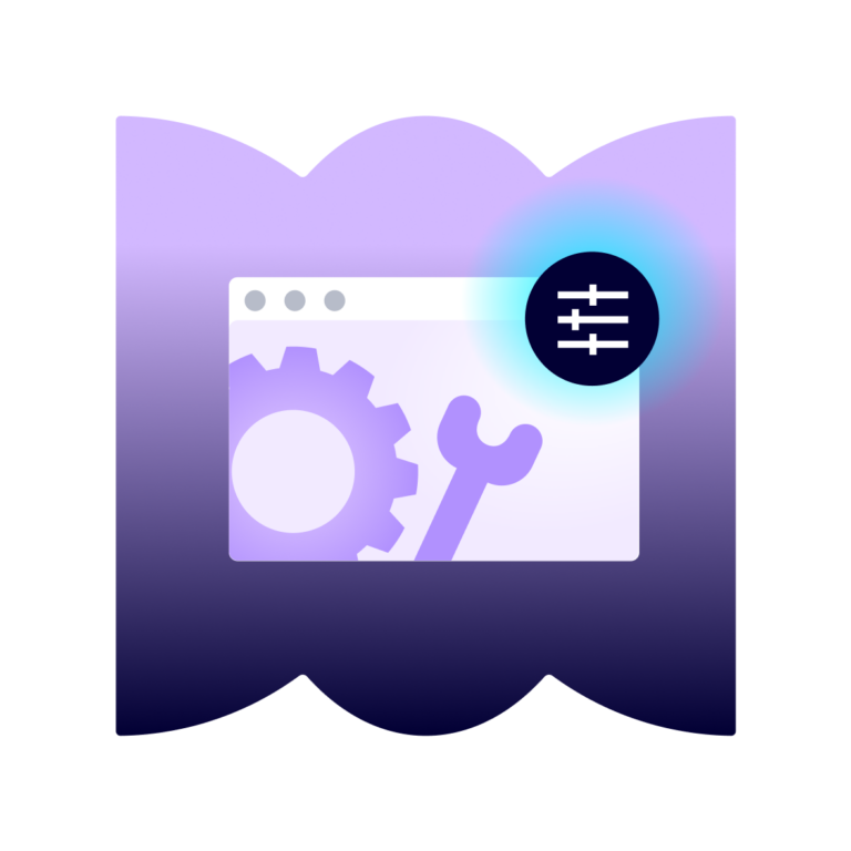 icon showing a gear and tools within a stylized browser window, representing learning more about the inner workings of website health