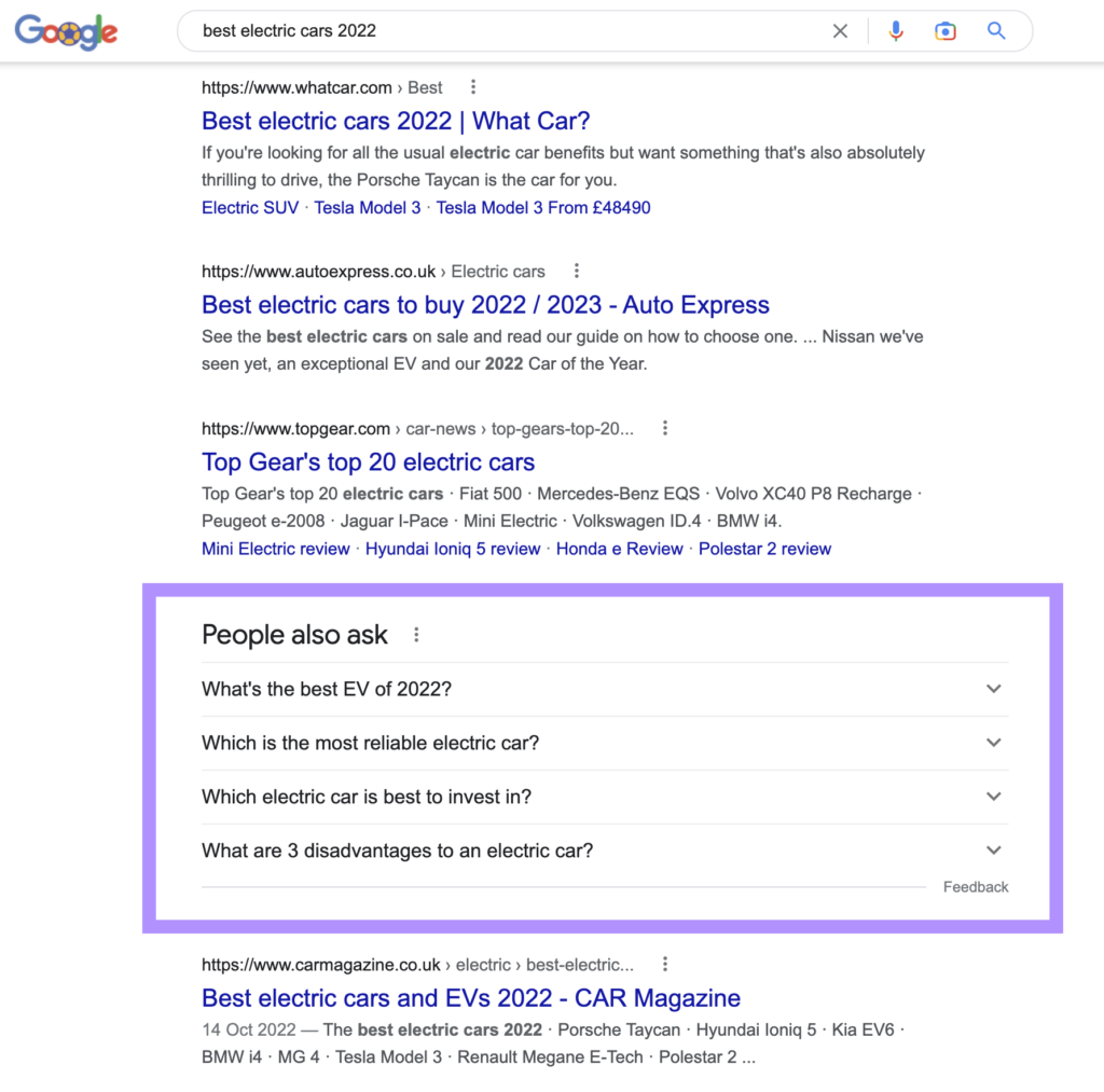 example of people also ask SERP feature / rich result in Google SERP