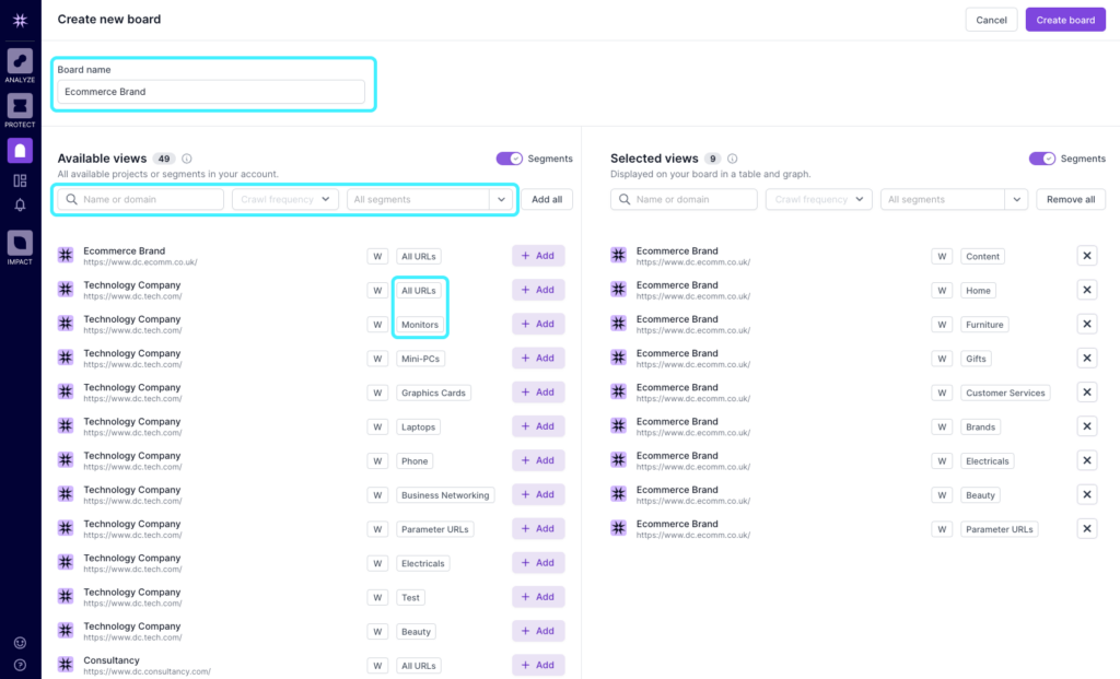 Monitor - Select views for your new board