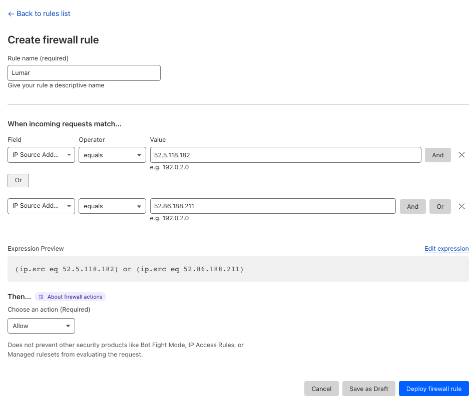 Cloudflare - Create Firewall Rule - IP Whitelisting