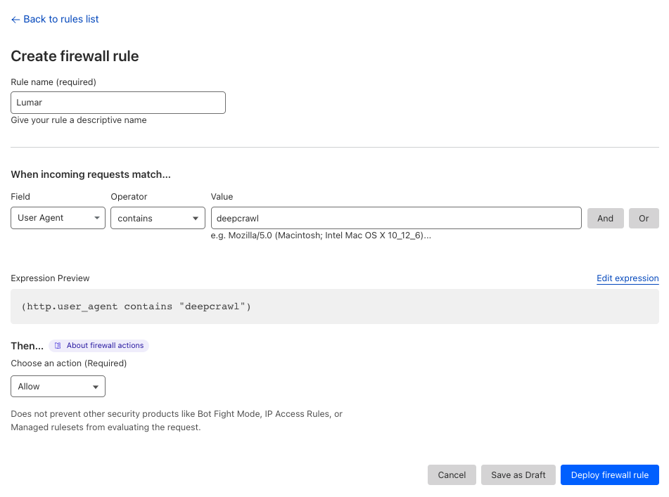 Cloudflare - Create Firewall Rule - User Agent