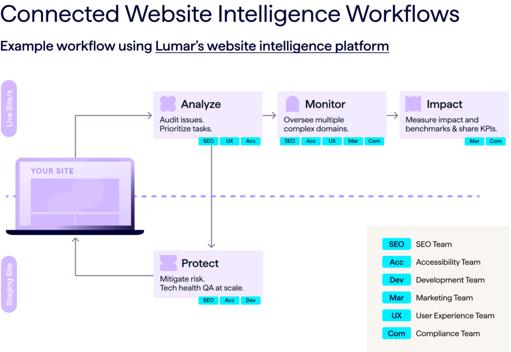 Graphic representation of the connected SEO and website intelligence workflow