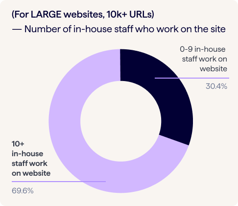 pie chart showing in-house staff numbers for website teams working on large websites