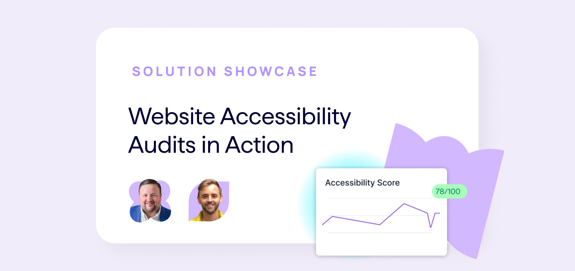 Cover Image - Web Accessibility Webinar Banner. Text reads: Website Accessibility Audits in Action. (Lumar Solutions Showcase). Register Now. Shows Expert Speaker Photos for Lumar product manager Matt Ford and Lumar head of product marketing, Andrew Levey.