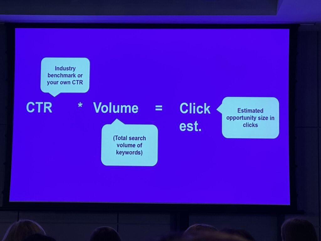 On stage at WTS Fest: Rasida Begum slide on estimated opportunity size in clicks