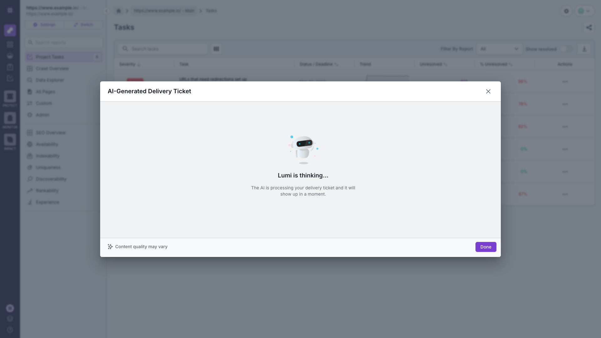 AI Dev Ticket Generator - Lumar Website Optimization Tools