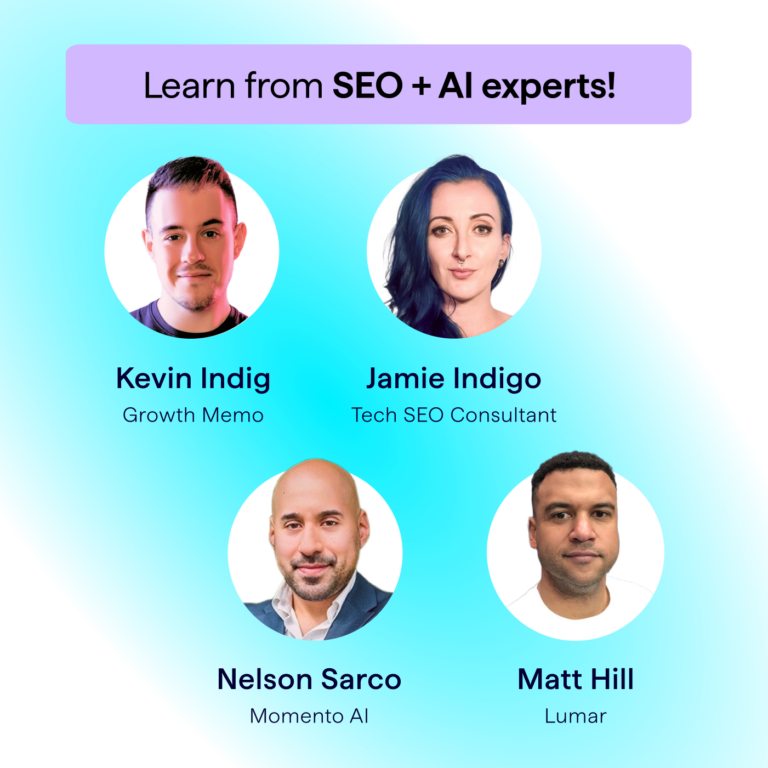 Learn from SEO and AI experts Kevin Indig, Jamie Indigo, Nelson Sarco and Matt Hill in Webinar - July 23 2025 - Lumar - Register Now - AI Ready SEO - Optimizing for Meaning, Not Keywords