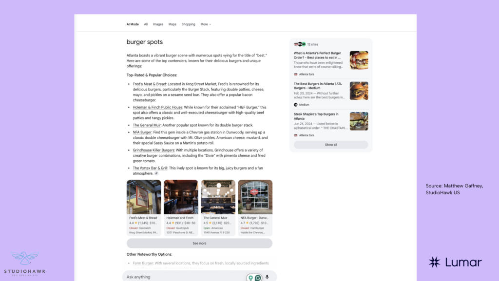 example of Google AI Mode search results 