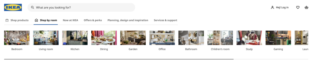 another view of multiple e-commerce website categories, broken down by room