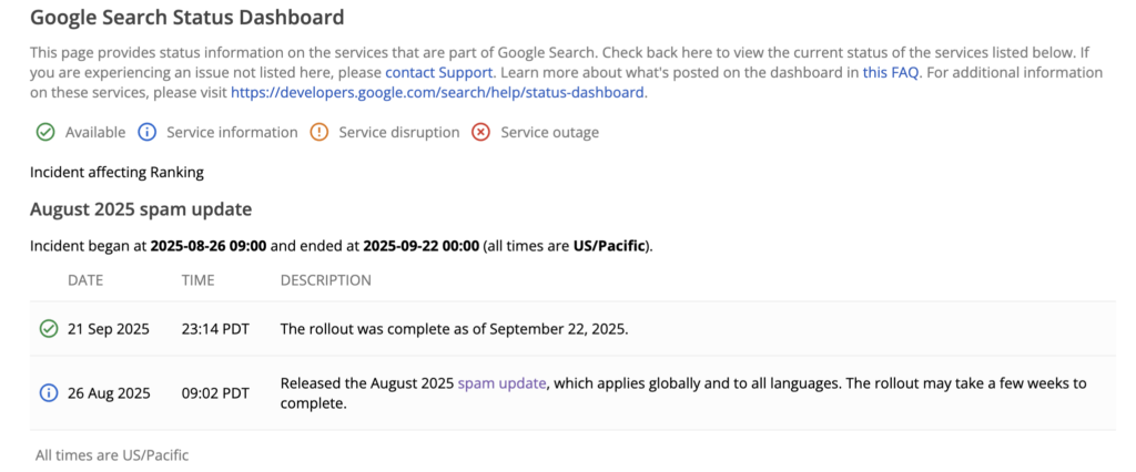 google spam update status report - September 2025