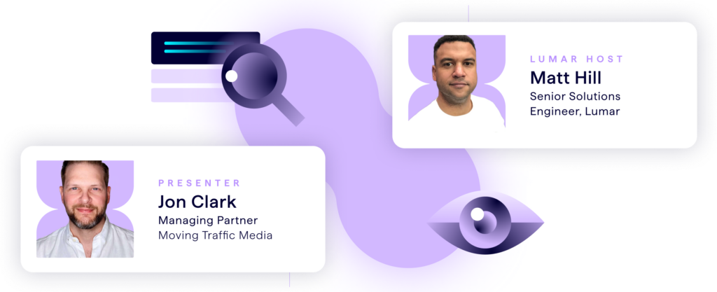 AI search KPIs to track (Lumar webinar session, February 2026) - header image shows GEO / AEO / SEO expert speakers Jon Clark and Matt Hill. 