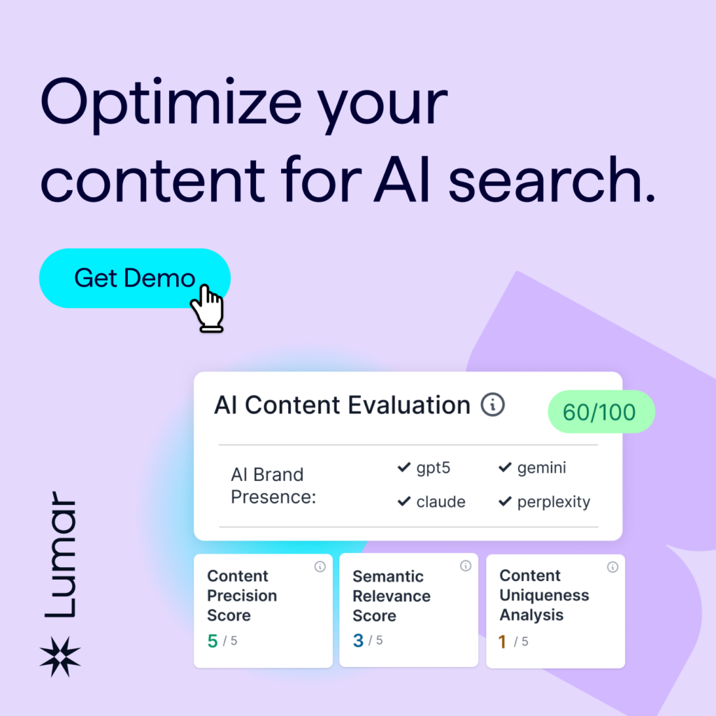 Lumar GEO AEO tools to evaluate content's readiness for AI visibility — banner image shows example reports from the Lumar GEO content evaluation tools.