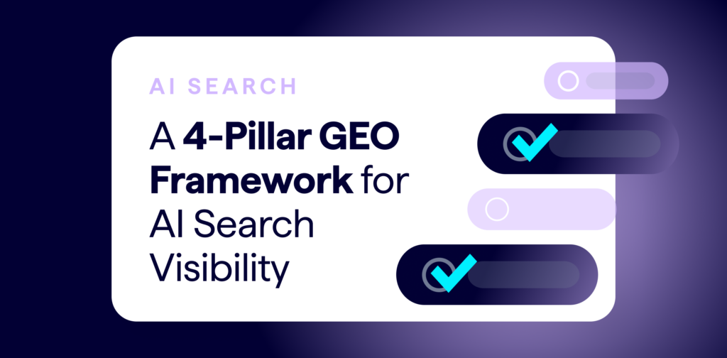 Lumar AI search visibility guide - A 4 pillar GEO / AEO framework for AI search visibility. By Sharon McClintic.