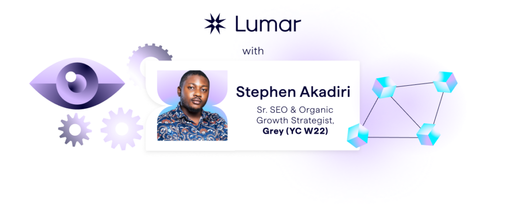 Banner showing the expert speaker for this Lumar GEO / AEO webinar on how to tie AI brand visibility performance to real business outcomes.