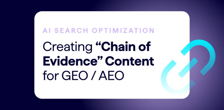 Lumar GEO AEO explainer article - Creating Chain of Evidence Content for GEO and AEO. Illustration of a link as part of a chain is displayed on the banner image.